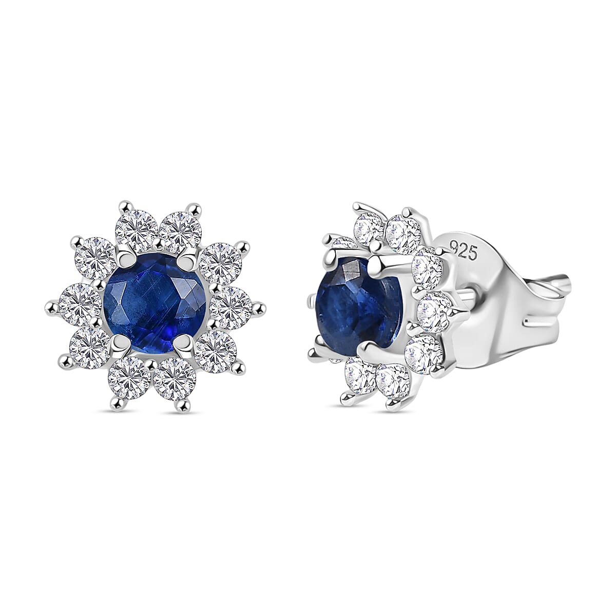 Kyanite & White Zircon Cluster Earring Sterling Silver 1.36 Ct.