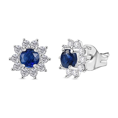 Kyanite & White Zircon Cluster Earring Sterling Silver 1.36 Ct.