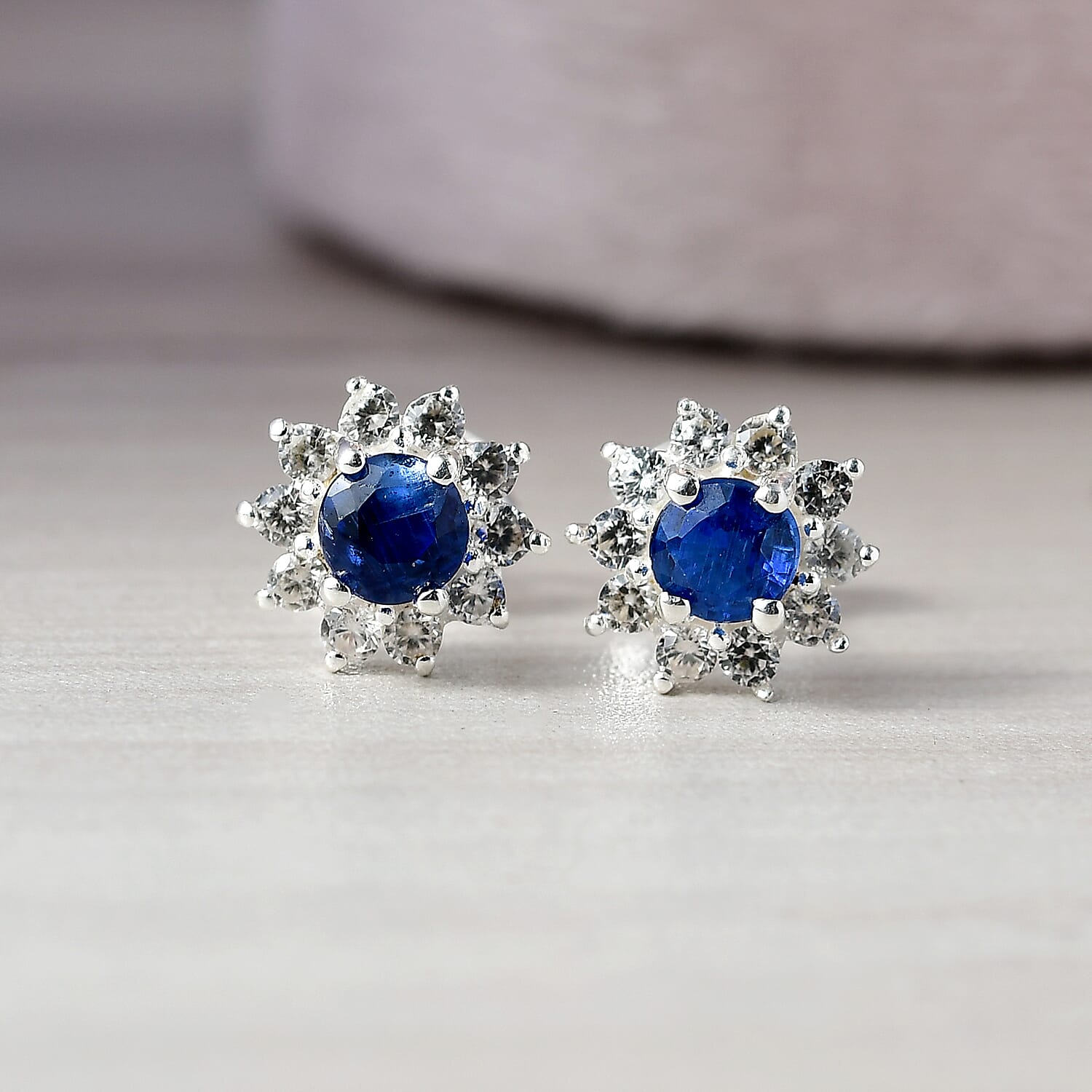 Kyanite & White Zircon Cluster Earring Sterling Silver 1.36 Ct.
