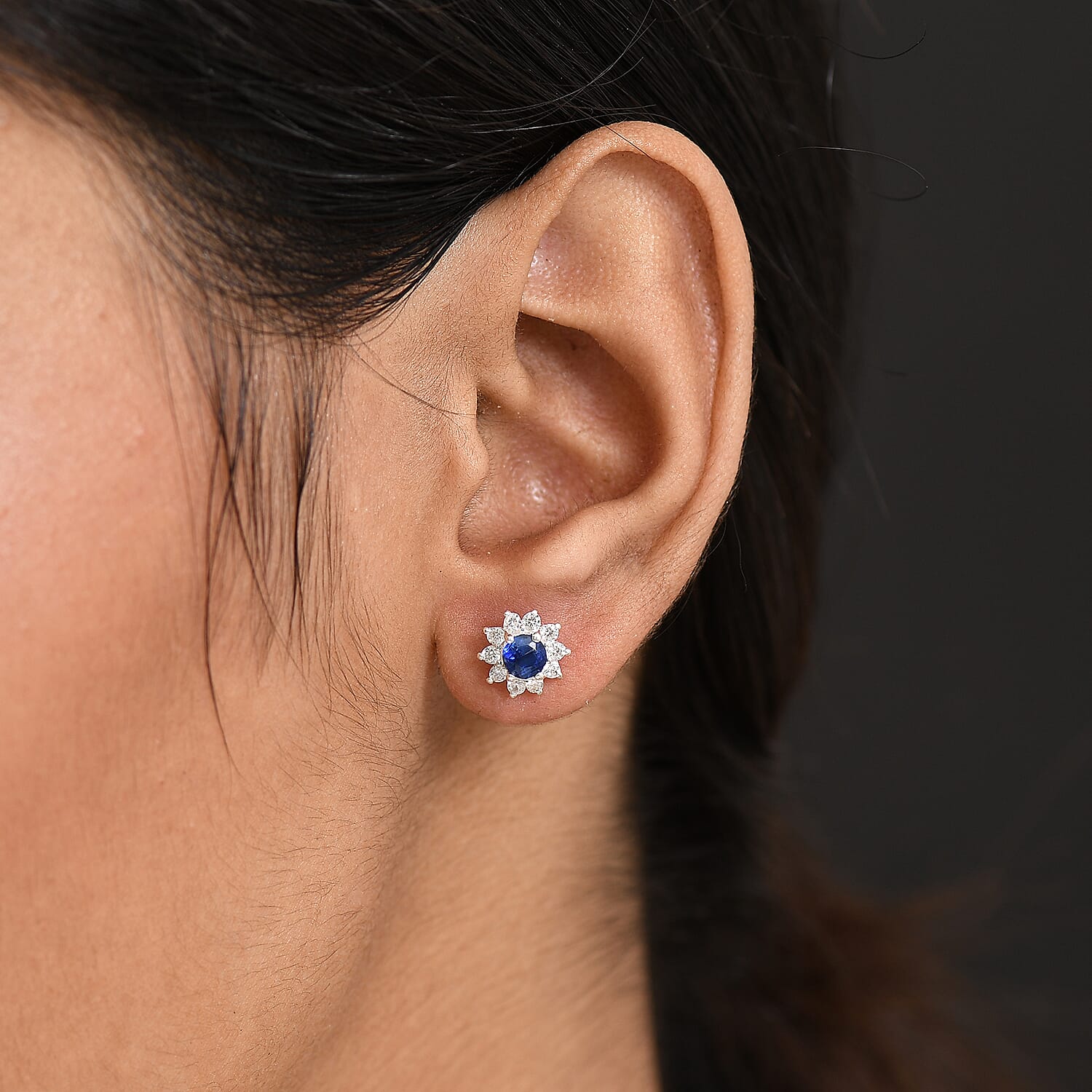 Kyanite & White Zircon Cluster Earring Sterling Silver 1.36 Ct.