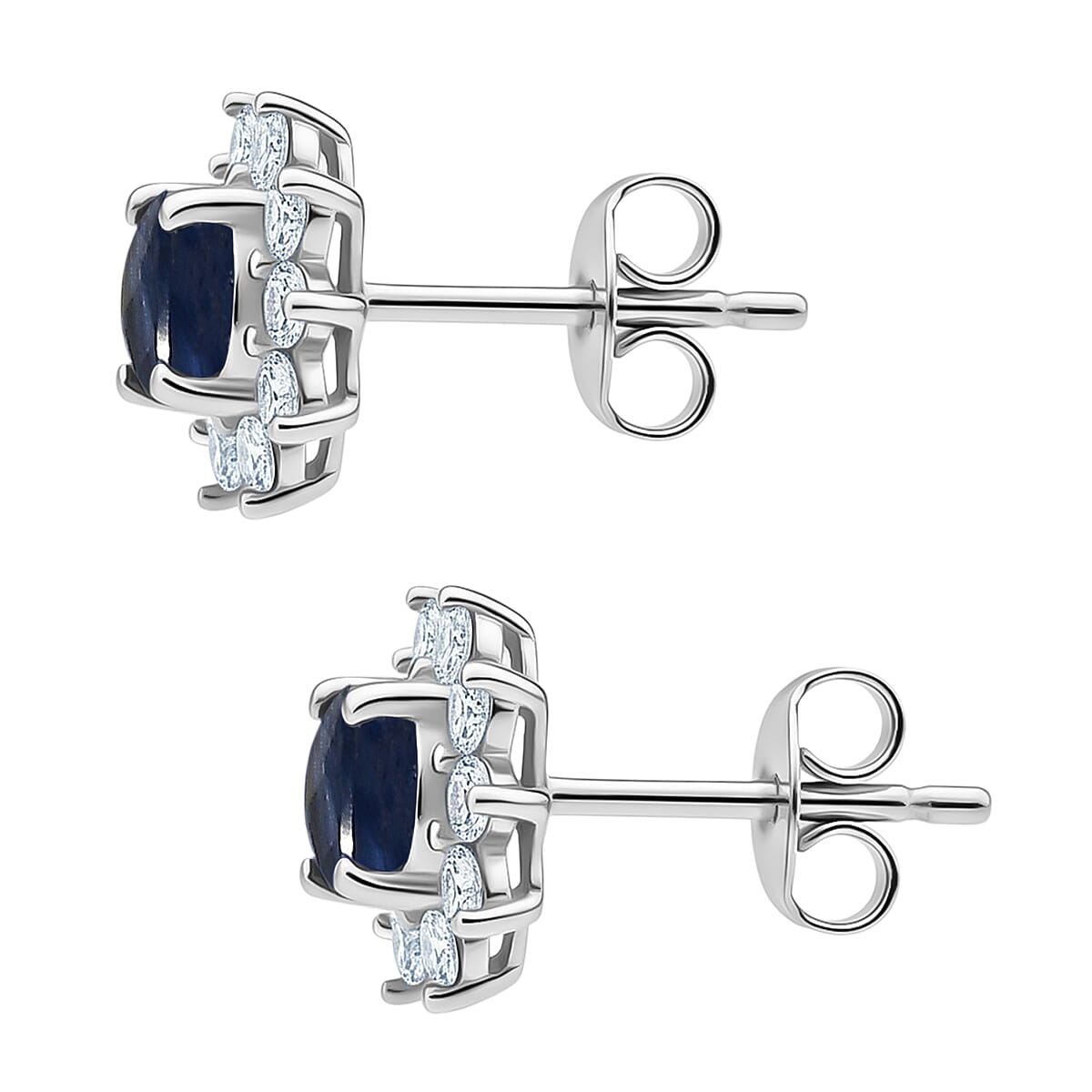 Kyanite & White Zircon Cluster Earring Sterling Silver 1.36 Ct.