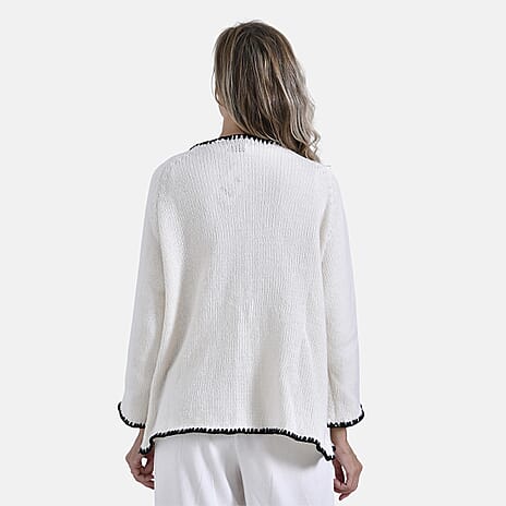 - Maisi Crew Neck Cardigan with Contrasting Trim (One Size) - Black - White