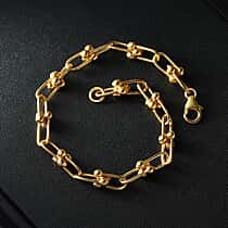 Designer Inspired - Handmade 22K Yellow Gold Plated Sterling Silver Industrial Bracelet (Size - 7.5) with Lobster Clasp.