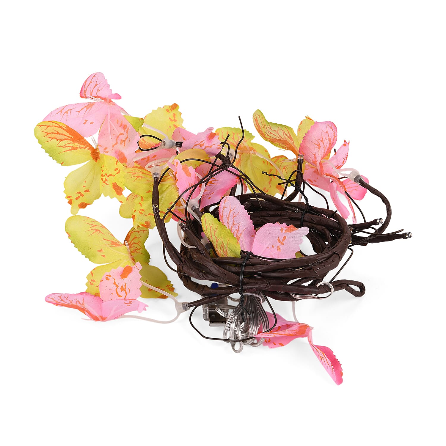 Butterfly Vine LED String Lights with 8-Function USB - Yellow & Pink
