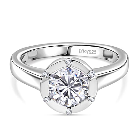 Royal Bali Collection Djoy Moissanite Solitaire Ring in Rhodium Overlay Sterling Silver 1.23 Ct.