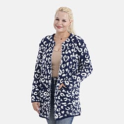 Tamsy Womens Abstract Pattern Winter Coatigan with Pockets (One Size, Fits 8-20) - Purple & White