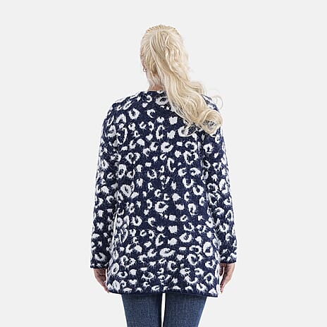 Tamsy Womens Polka Dot Winter Cardigan Jacket (One Size, Fits 8-20) - Navy