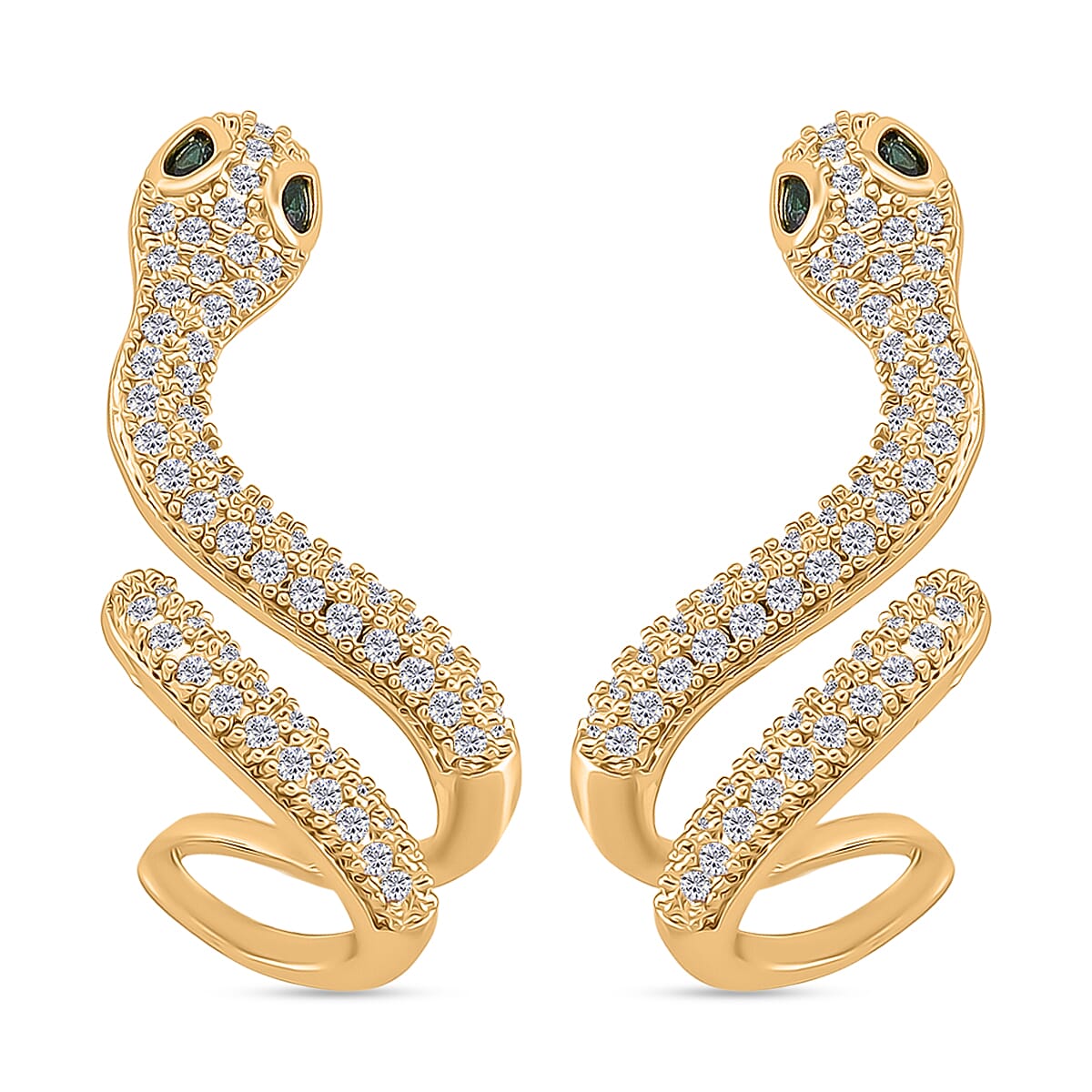 BIGGEST DESIGNER CLOSEOUT - Biacco Collection - White Cubic Zirconia & Green Nanocrystal Earring with Push Back in Yellow Gold Plated