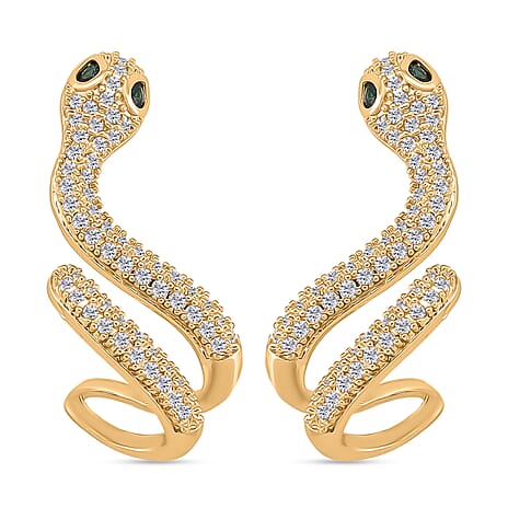 BIGGEST DESIGNER CLOSEOUT - Biacco Collection - White Cubic Zirconia & Green Nanocrystal Earring with Push Back in Yellow Gold Plated