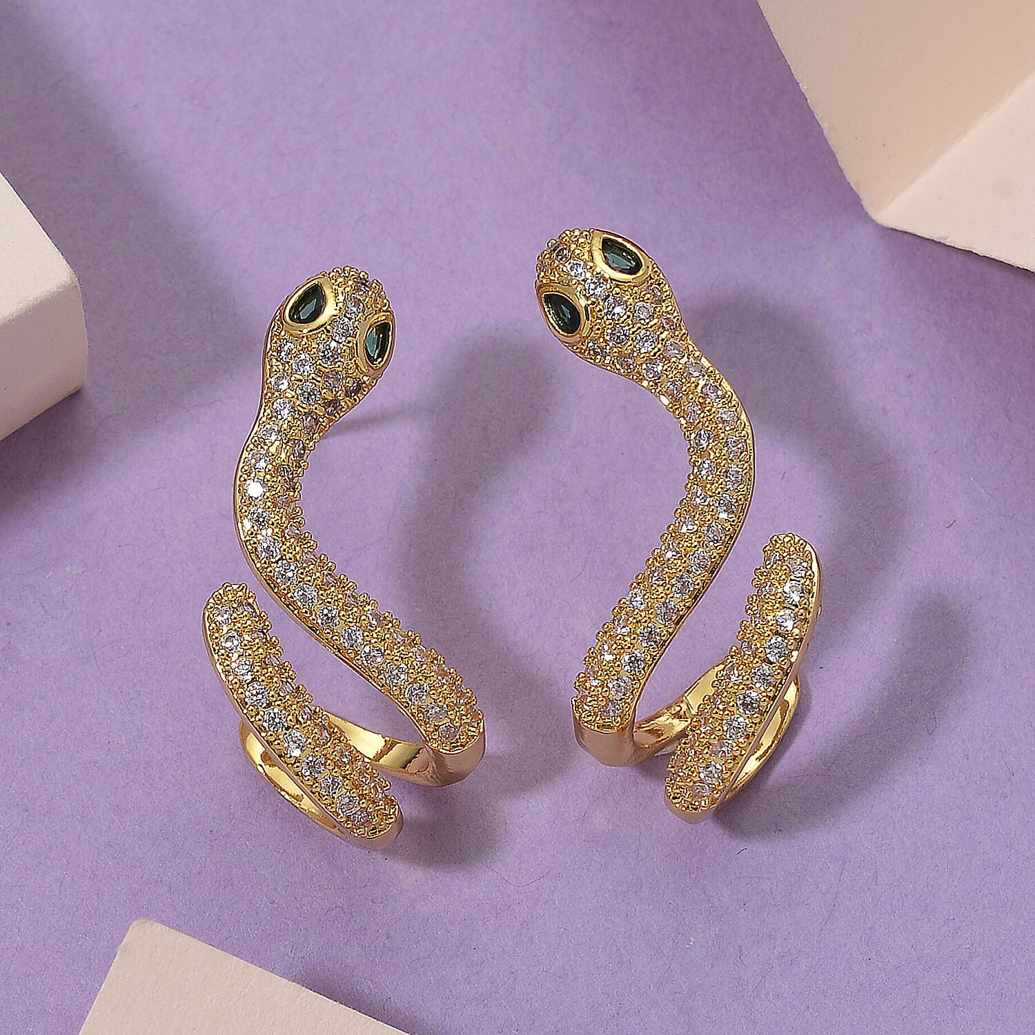 BIGGEST DESIGNER CLOSEOUT - Biacco Collection - White Cubic Zirconia & Green Nanocrystal Earring with Push Back in Yellow Gold Plated