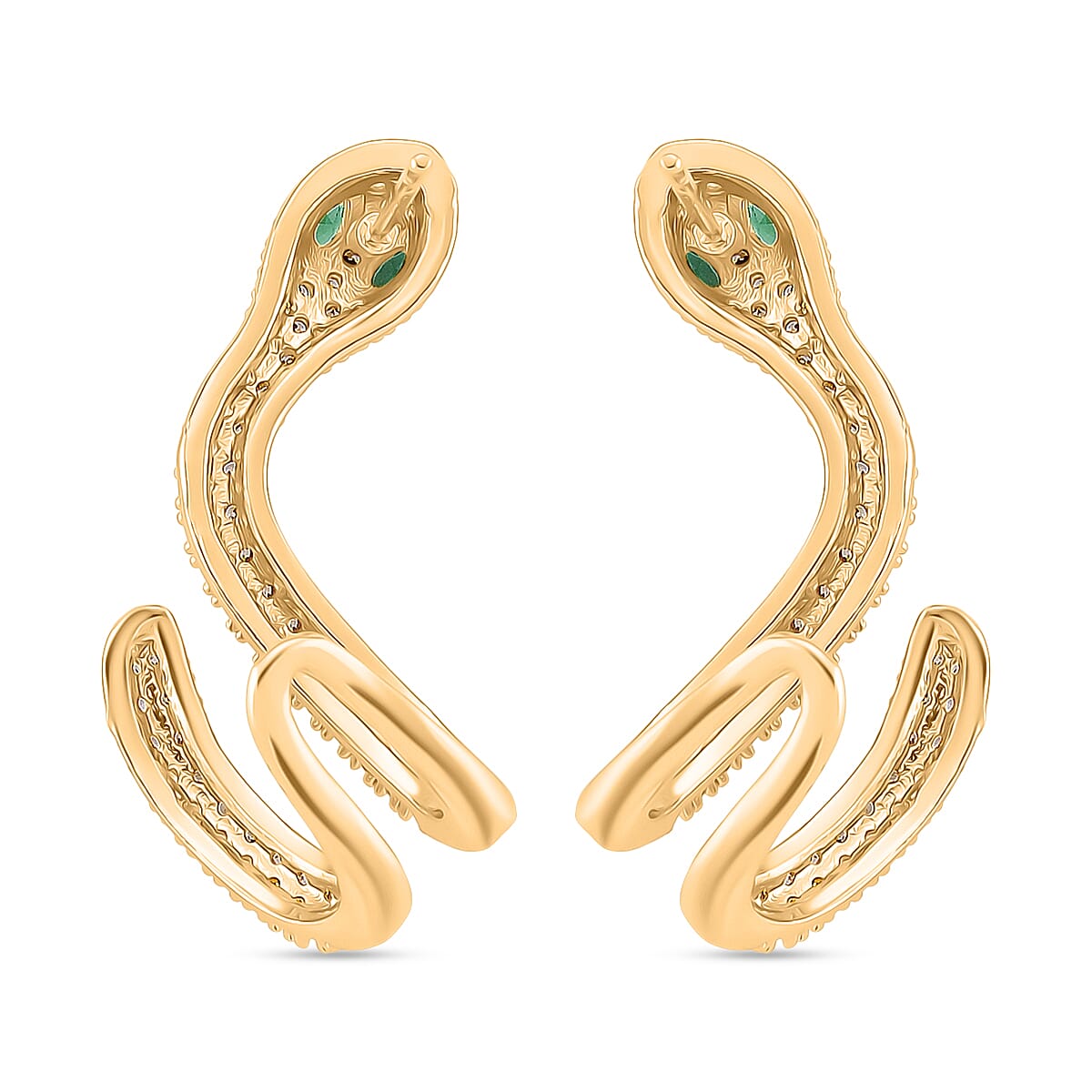 BIGGEST DESIGNER CLOSEOUT - Biacco Collection - White Cubic Zirconia & Green Nanocrystal Earring with Push Back in Yellow Gold Plated