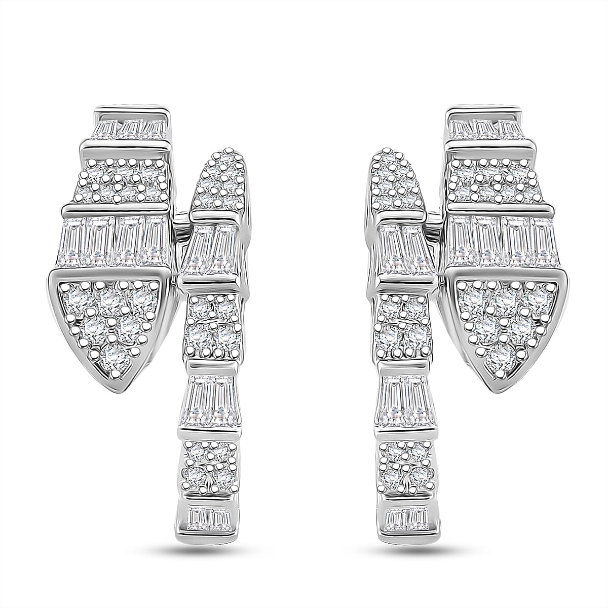 Mega Closeout Deal - Biacco Collection White Cubic Zirconia Earrings with Push Backs in Silver Colour Plated