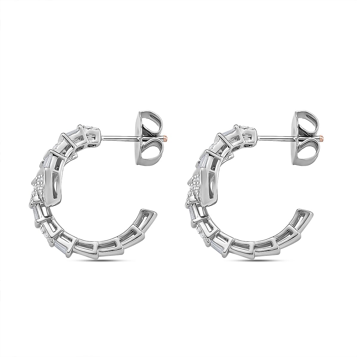 Mega Closeout Deal - Biacco Collection White Cubic Zirconia Earrings with Push Backs in Silver Colour Plated