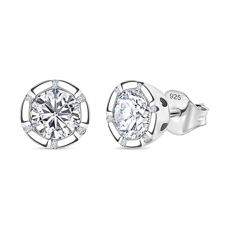 Royal Bali Collection Djoy Moissanite Solitaire Stud Push Post Earring in Rhodium Overlay Sterling Silver 1.79 Ct. Royal Bali Collection Djoy Moissanite Solitaire Stud Push Post Earring in Rhodium Overlay Sterling Silver 1.79 Ct.