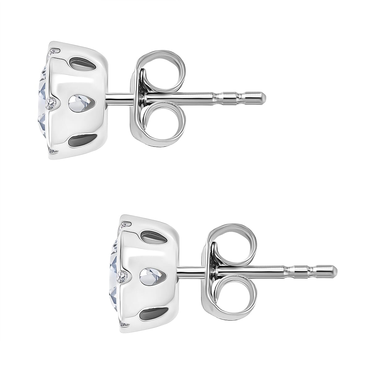 Royal Bali Collection Djoy Moissanite Solitaire Stud Push Post Earring in Rhodium Overlay Sterling Silver 1.79 Ct.