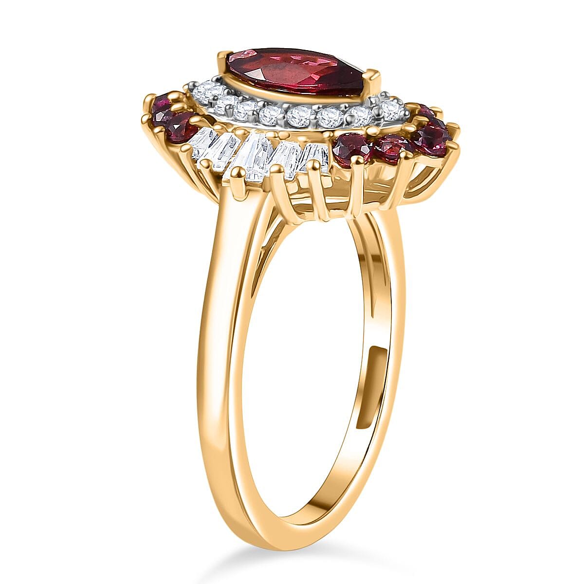 D'Joy Rhodolite Garnet & Moissanite Ring in 18K Vermeil Yellow Gold Plated Sterling Silver 1.66 Ct.