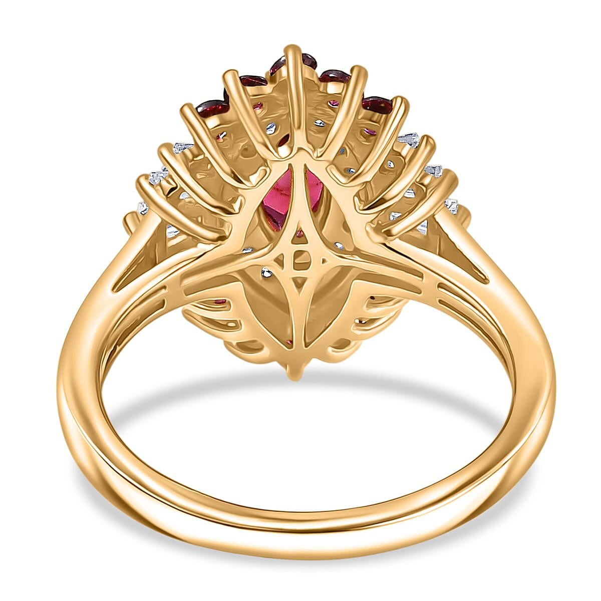D'Joy Rhodolite Garnet & Moissanite Ring in 18K Vermeil Yellow Gold Plated Sterling Silver 1.66 Ct.