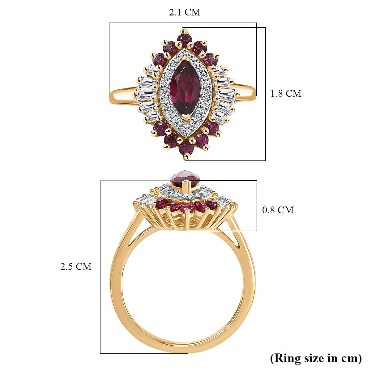 D'Joy Rhodolite Garnet & Moissanite Ring in 18K Vermeil Yellow Gold Plated Sterling Silver 1.66 Ct.
