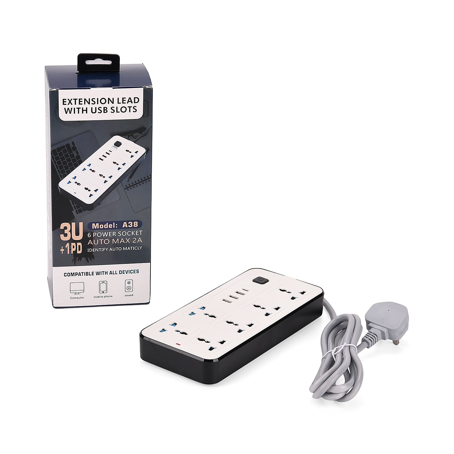 Multi-Functional Socket with 2m Cable (220-250V) - White