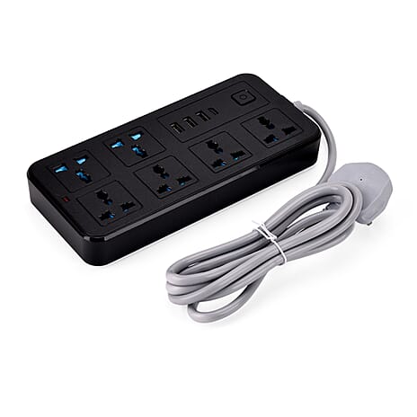 EVERY HOME MUST HAVE - Multi-Functional 6 Plug Socket With 3 Usb Port And A Type C Port- 2 Meter Cable (220-250V) - Black