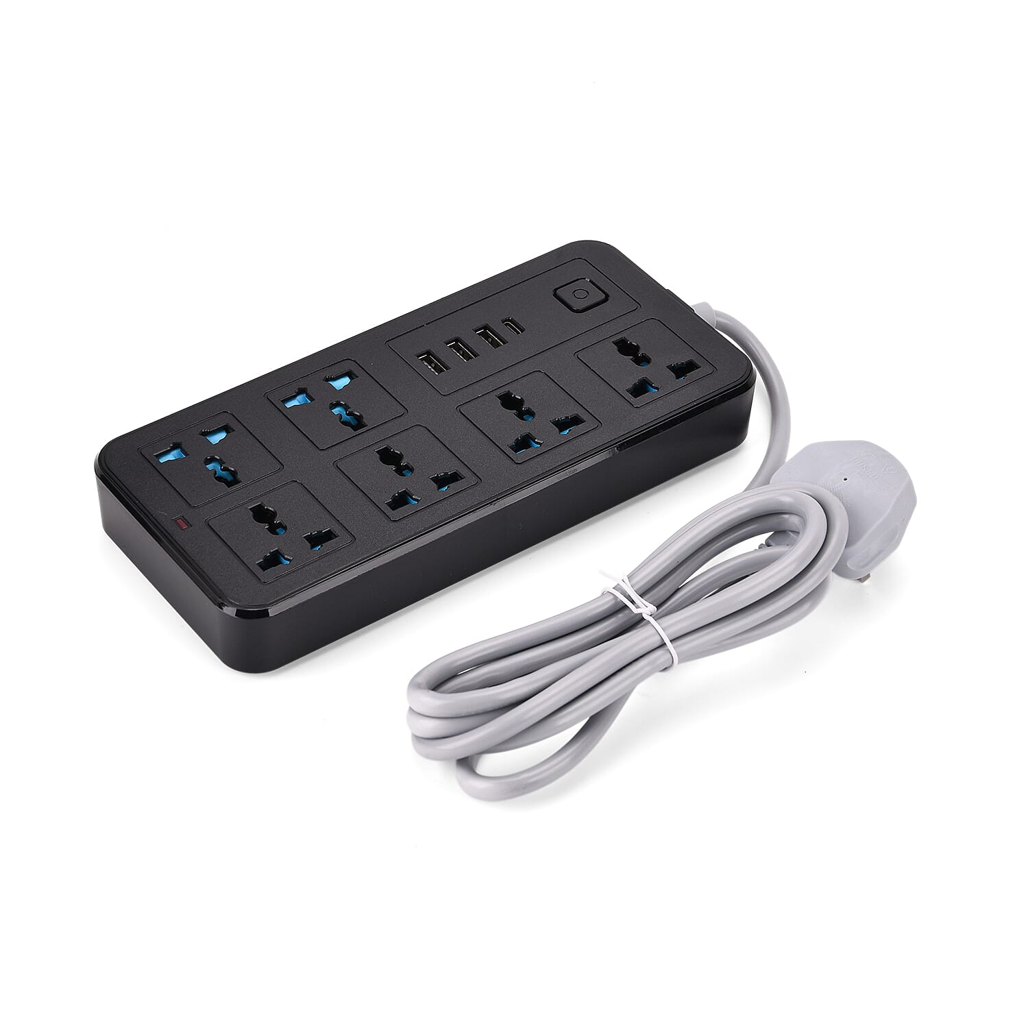 EVERY HOME MUST HAVE -- Multi-Functional 6 plug Socket with 3 USB Port and a type C port- 2 meter Cable (220-250V) - Black