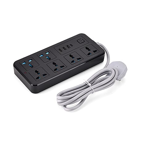 EVERY HOME MUST HAVE -- Multi-Functional 6 plug Socket with 3 USB Port and a type C port- 2 meter Cable (220-250V) - Black