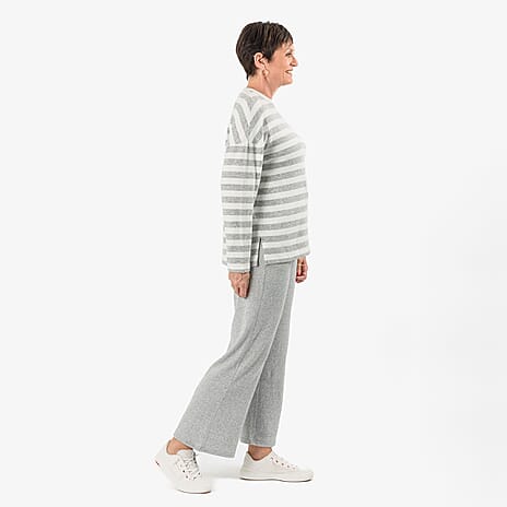 - Maisi Cashmere-Feel Stripe Top (Size M) - Grey - White