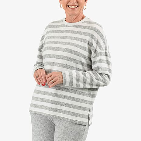 - Maisi Cashmere-Feel Stripe Top (Size S) - Grey - White