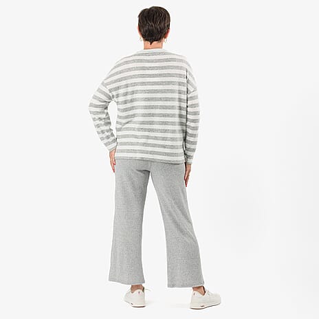 - Maisi Cashmere-Feel Stripe Top (Size XXL) - Grey - White