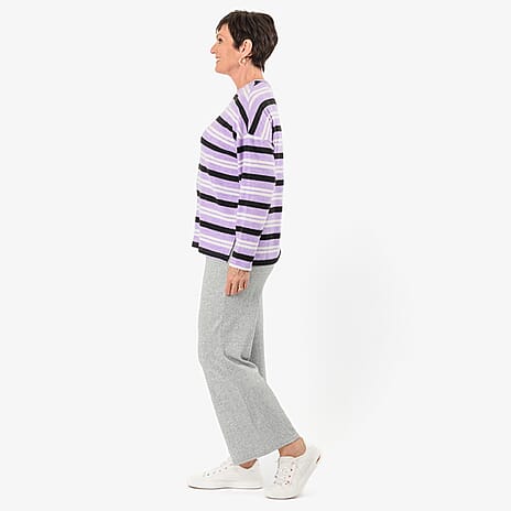 - Maisi Cashmere-Feel Stripe Top (Size L) - Purple