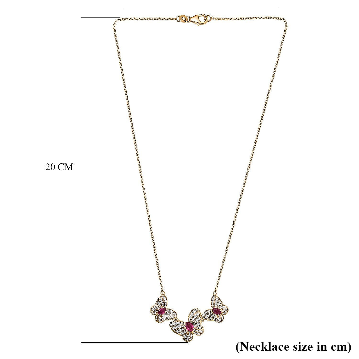 GP Italian Garden Collection - African Ruby, White Zircon & Kanchanaburi Blue Sapphire Necklace (Size - 20) with Lobster Clasp in 18K Vermeil Yellow Gold Plated Sterling Silver 4.96 Ct.
