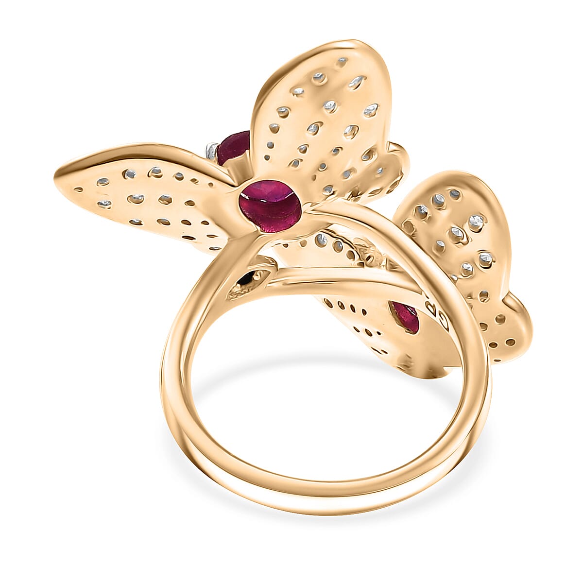 GP Italian Garden Collection - African Ruby, White Zircon & Kanchanaburi Blue Sapphire Cluster Ring in 18K Vermeil Yellow Gold Sterling Silver 3.62 Ct, Silver Wt. 6.41 Gms. GP Italian Garden Collection - African Ruby, White Zircon & Kanchanaburi Blue Sapphire Cluster Ring in 18K Vermeil Yellow Gold Sterling Silver 3.62 Ct, Silver Wt. 6.41 Gms.