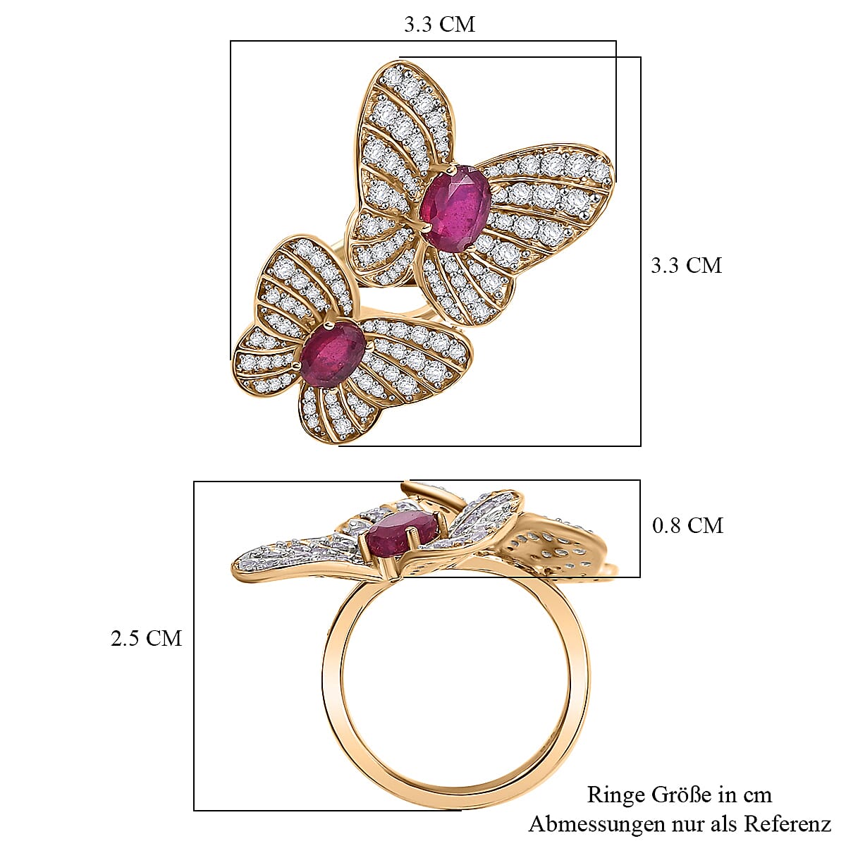 GP Italian Garden Collection - African Ruby, White Zircon & Kanchanaburi Blue Sapphire Cluster Ring in 18K Vermeil Yellow Gold Sterling Silver 3.62 Ct, Silver Wt. 6.41 Gms. GP Italian Garden Collection - African Ruby, White Zircon & Kanchanaburi Blue Sapphire Cluster Ring in 18K Vermeil Yellow Gold Sterling Silver 3.62 Ct, Silver Wt. 6.41 Gms.