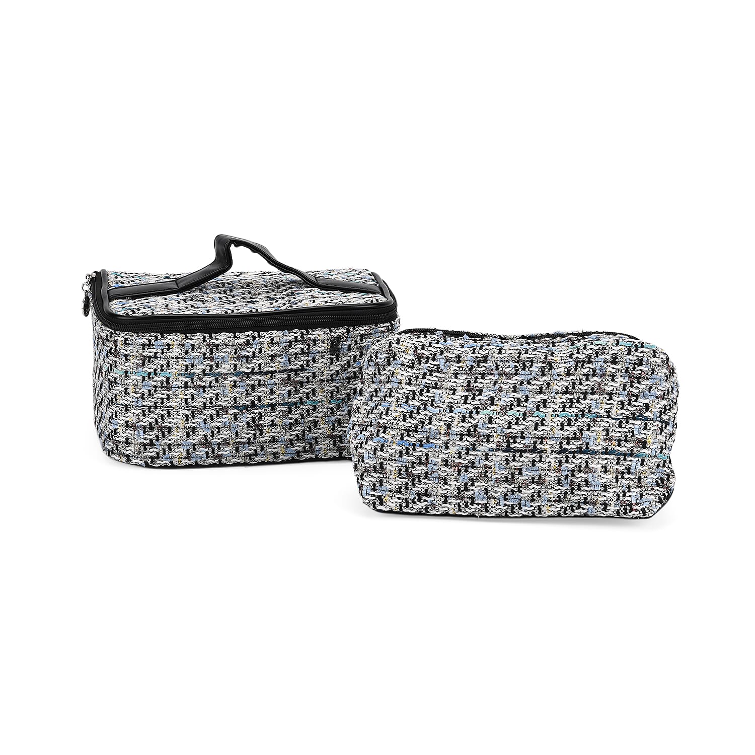 Set of 2 Woven Pattern Cosmetic Bags - White & Black
