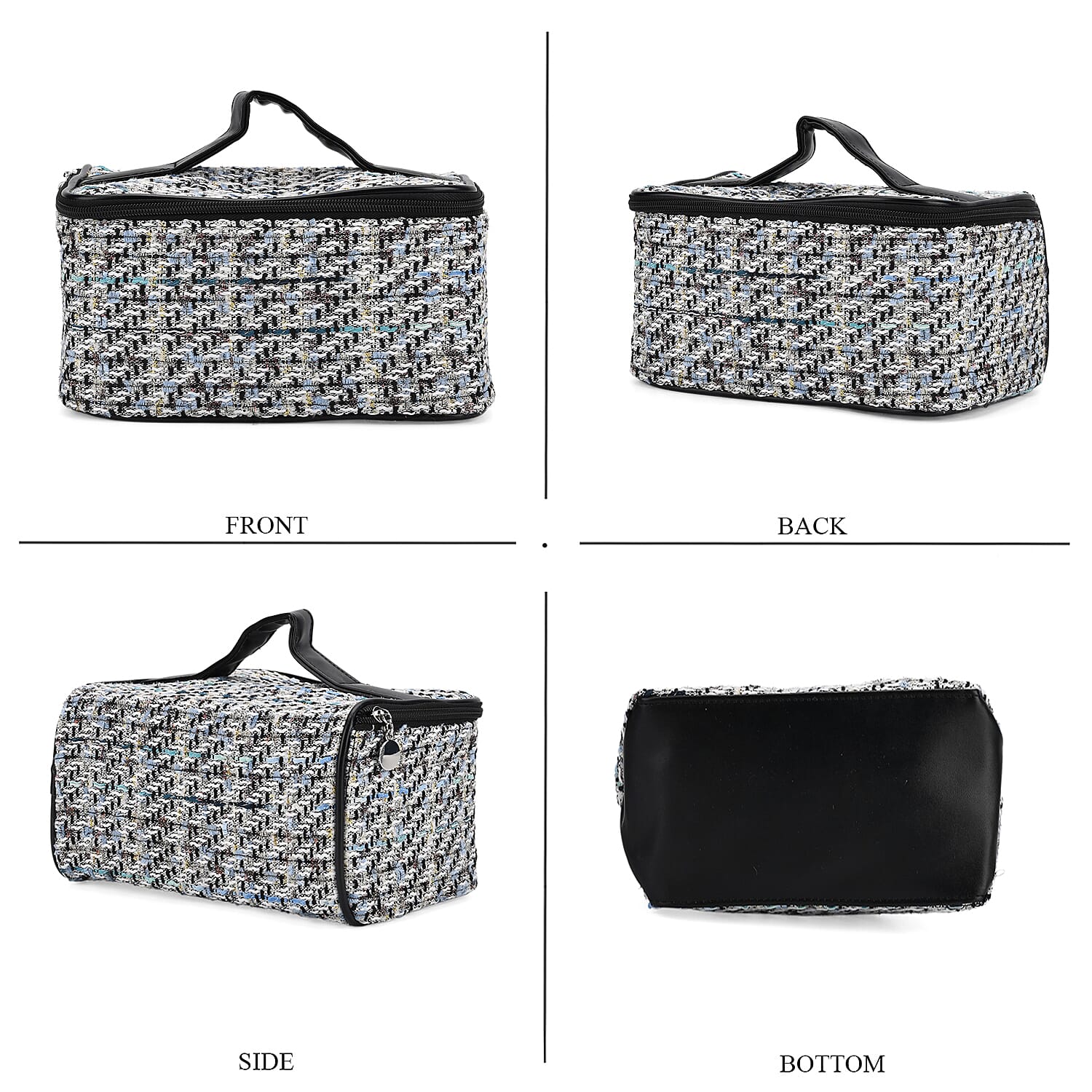 Set of 2 Woven Pattern Cosmetic Bags - White & Black