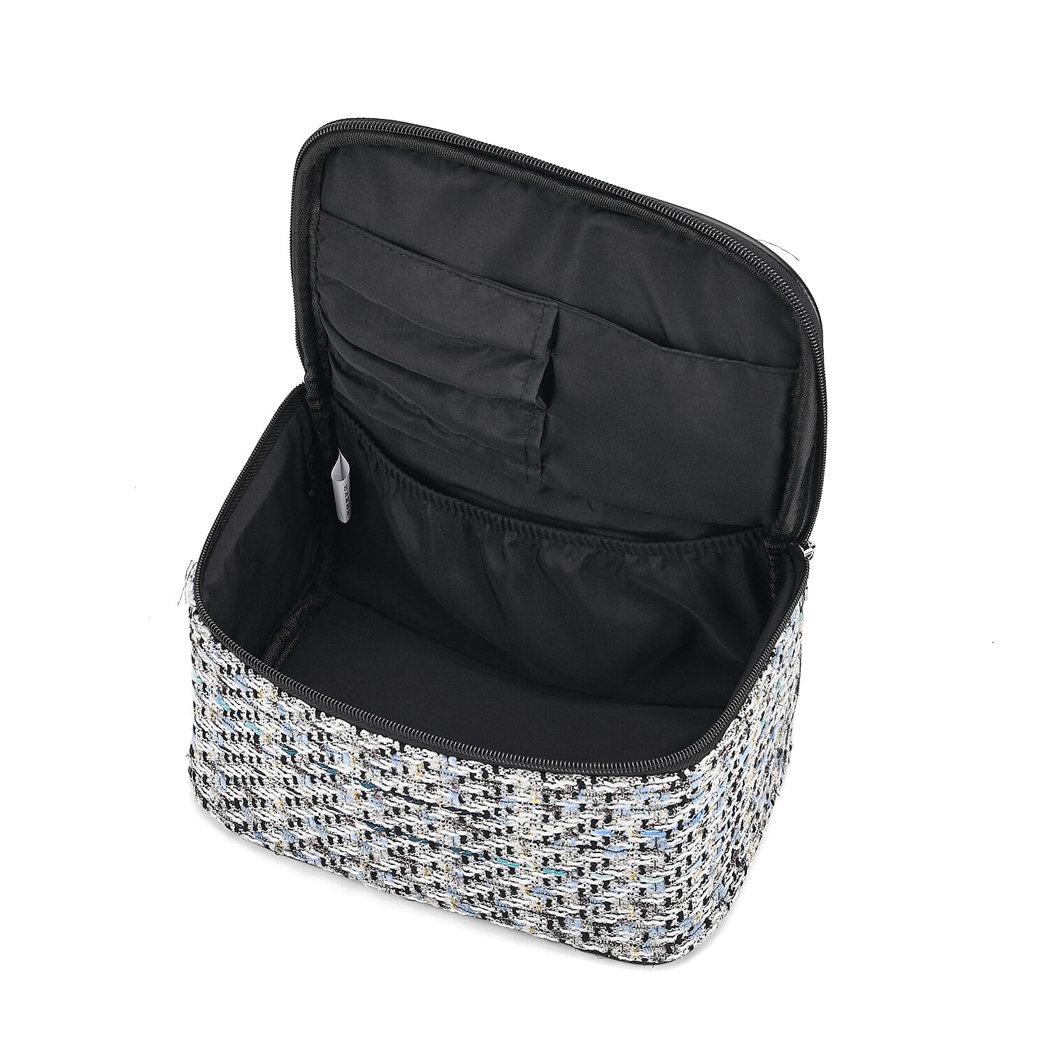 Set of 2 Woven Pattern Cosmetic Bags - White & Black