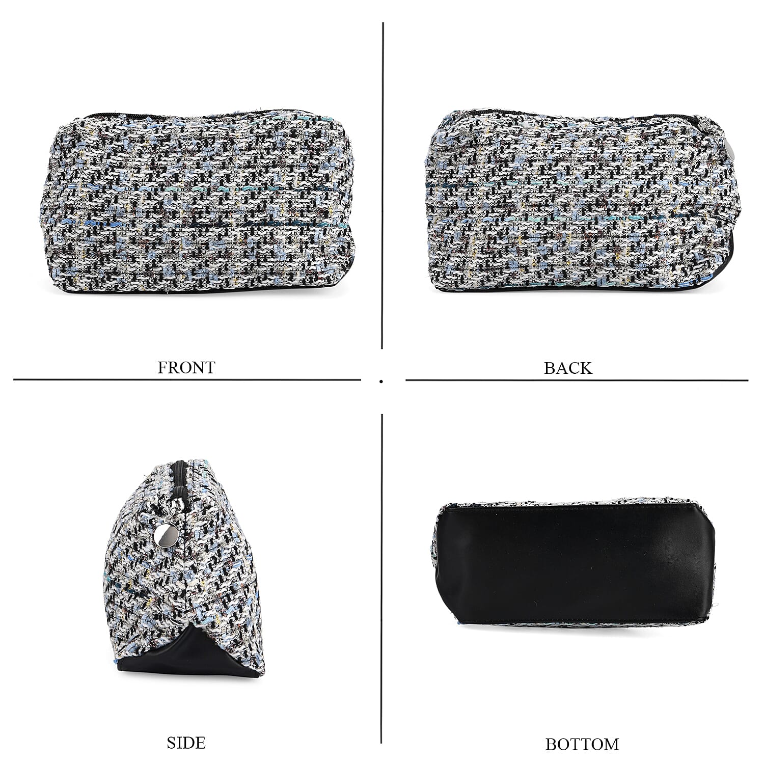 Set of 2 Woven Pattern Cosmetic Bags - White & Black