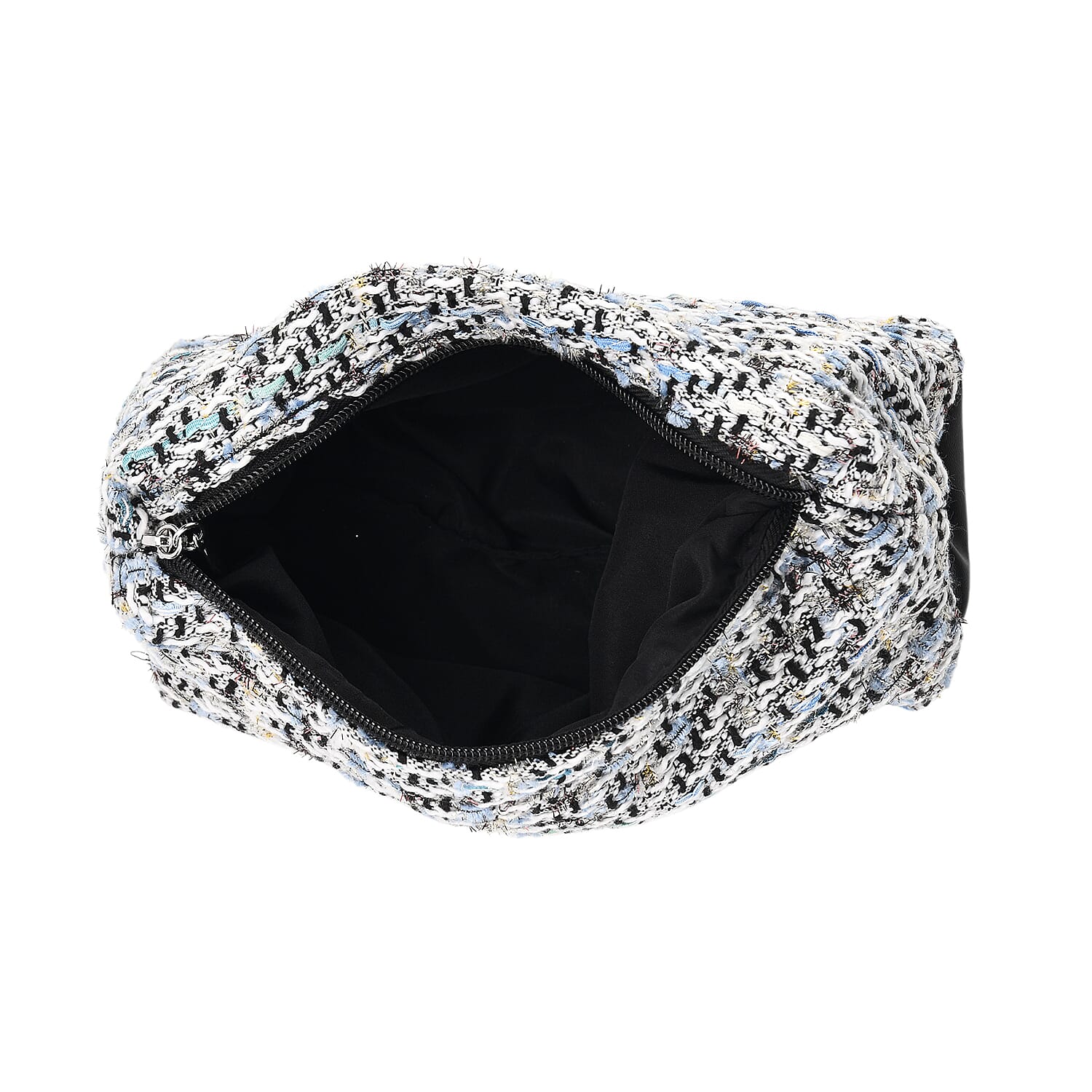 Set of 2 Woven Pattern Cosmetic Bags - White & Black