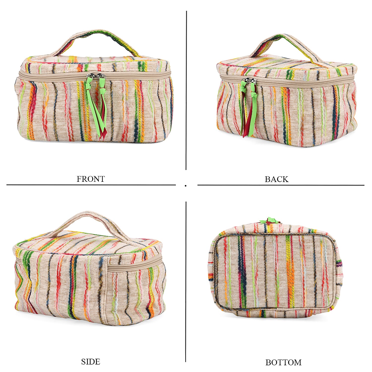 Set of 2 Multi-Colour Woven Pattern Cosmetic Bags - Beige