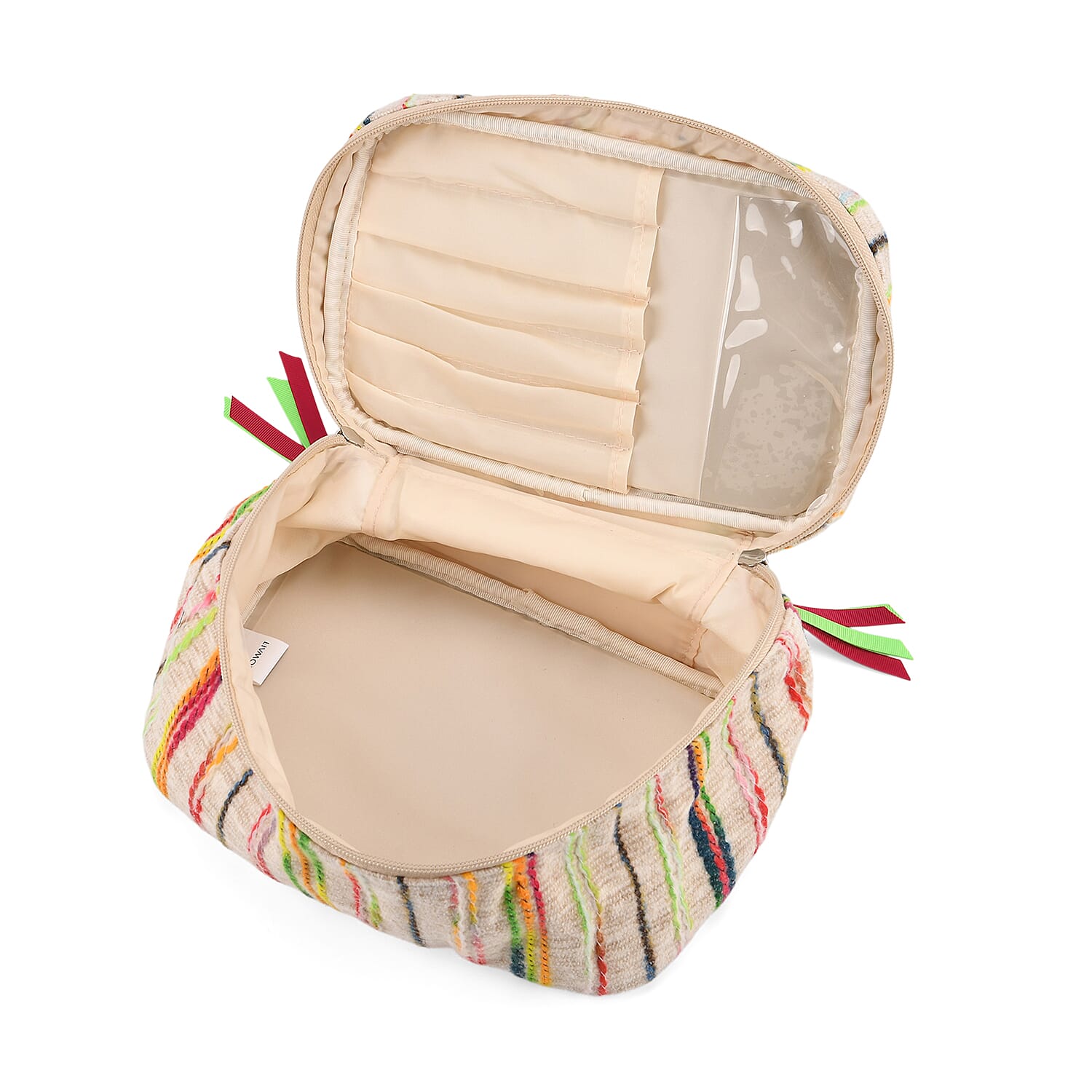 Set of 2 Multi-Colour Woven Pattern Cosmetic Bags - Beige