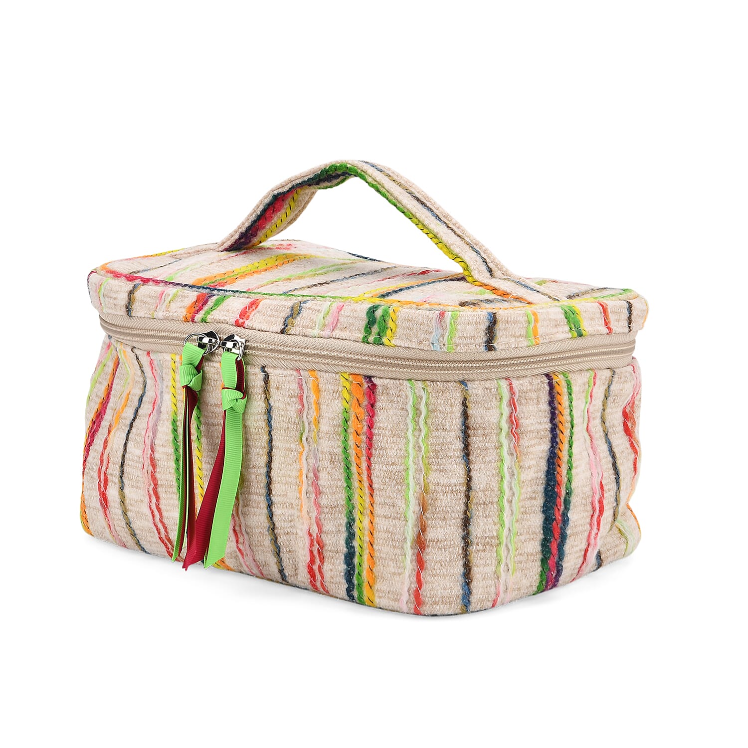 Set of 2 Multi-Colour Woven Pattern Cosmetic Bags - Beige