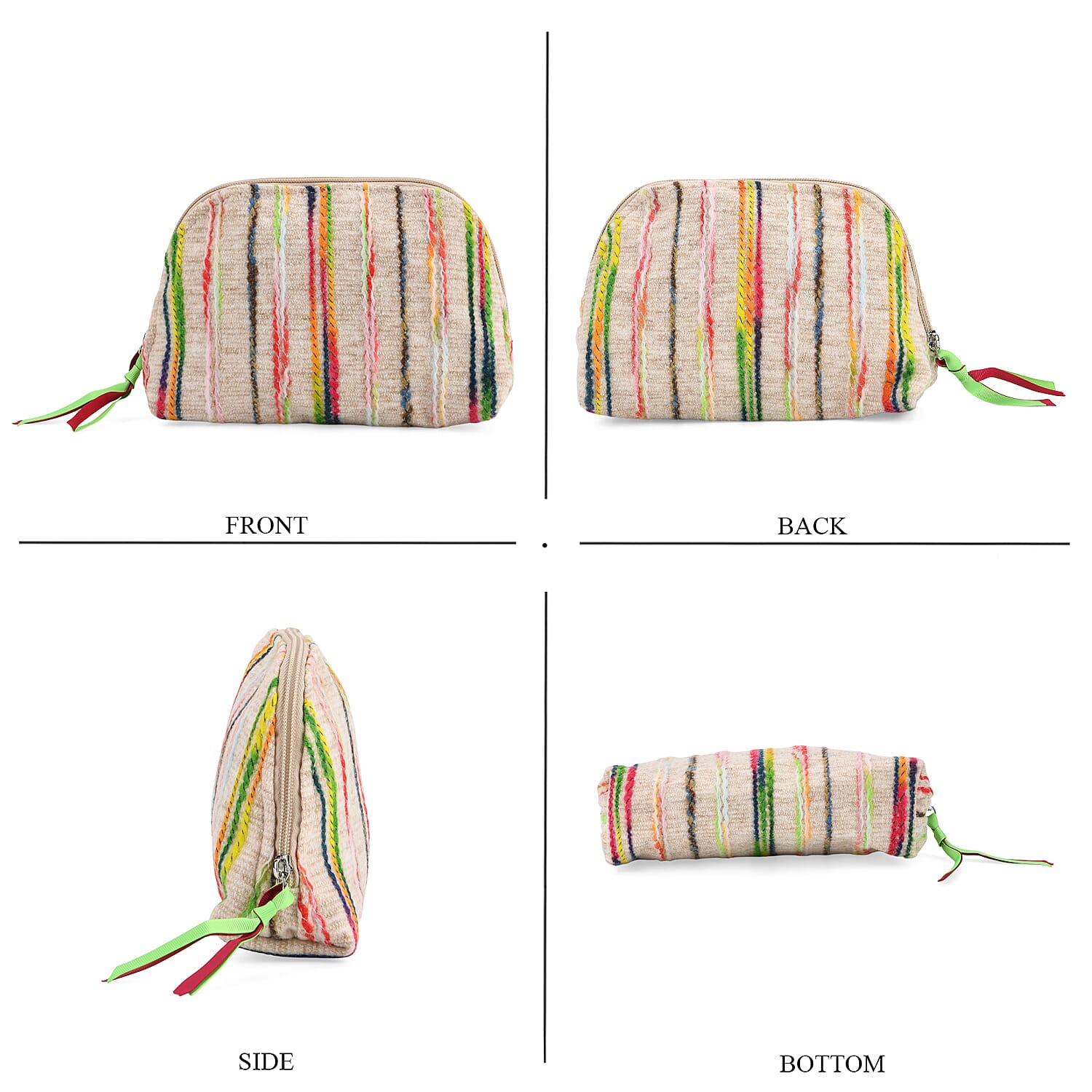 Set of 2 Multi-Colour Woven Pattern Cosmetic Bags - Beige