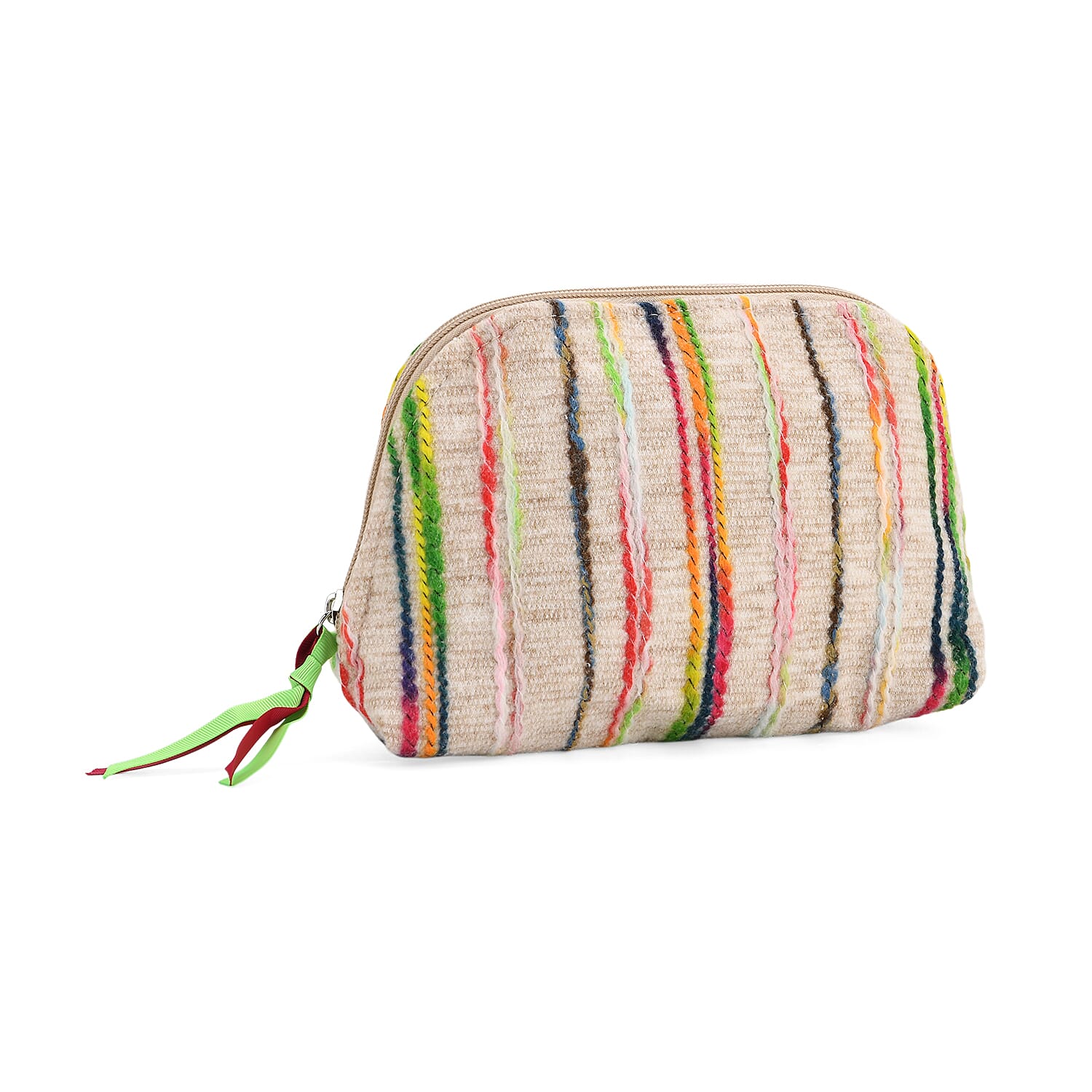 Set of 2 Multi-Colour Woven Pattern Cosmetic Bags - Beige
