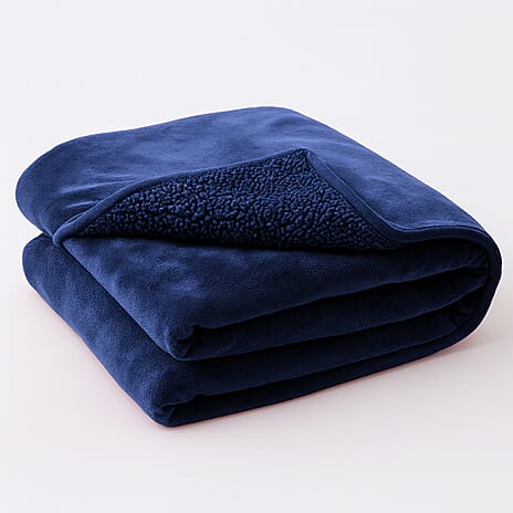 LIVMORE Double Layer Water Resistant Flannel & Sherpa Blanket 510 GSM (200x150 cm) - Navy