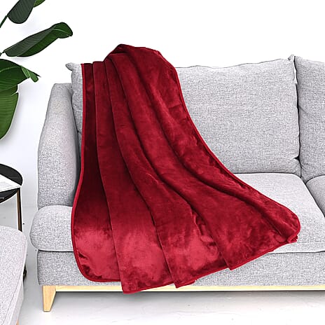 LIVMORE Double Layer Water Resistant Flannel & Sherpa Blanket 510 GSM (200x150 cm) - Burgundy
