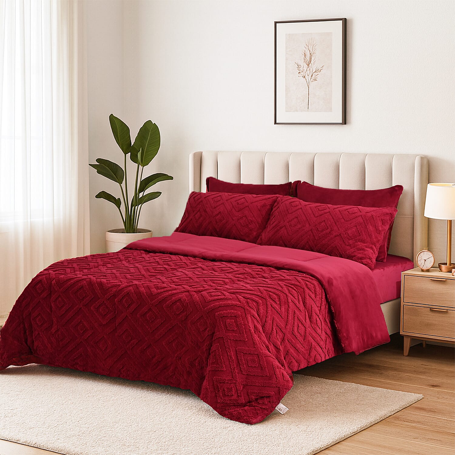Super Soft Teddy Fleece Hush Haven 6 Piece Comforter Set Includes 2 Taffeta Jacquard Pillowcases and 2 Crystal Velvet Pillowcases Fitted Sheet