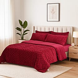 Super Soft Teddy Fleece Hush Haven 6 Piece Comforter Set Includes 2 Taffeta Jacquard Pillowcases and 2 Crystal Velvet Pillowcases Fitted Sheet