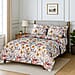 Hush Haven 6 Piece Digital Floral Print Duvet Cover Set - Inc. 1 Duvet Cover, 1 Fitted Sheet with 2 Housewife - 2 Oxford Pillowcases (Double) - Cream