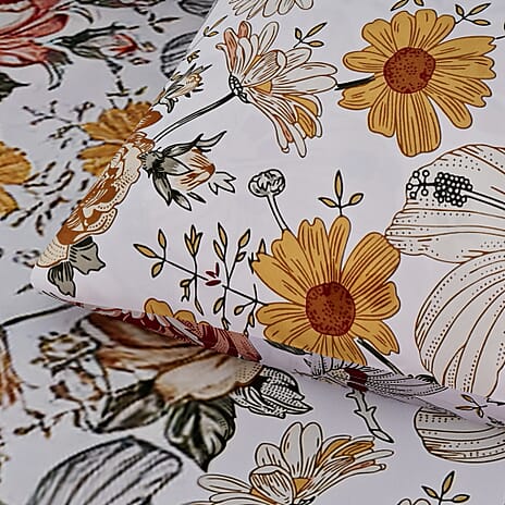 Hush Haven 6 Piece Digital Floral Print Duvet Cover Set - Inc. 1 Duvet Cover, 1 Fitted Sheet with 2 Housewife - 2 Oxford Pillowcases (Double) - Cream