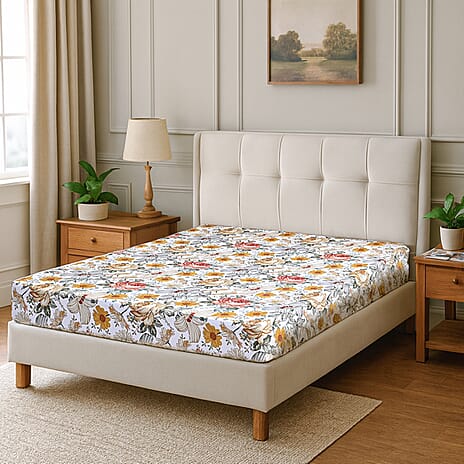 Hush Haven 6 Piece Digital Floral Print Duvet Cover Set - Inc. 1 Duvet Cover, 1 Fitted Sheet with 2 Housewife - 2 Oxford Pillowcases (Double) - Cream